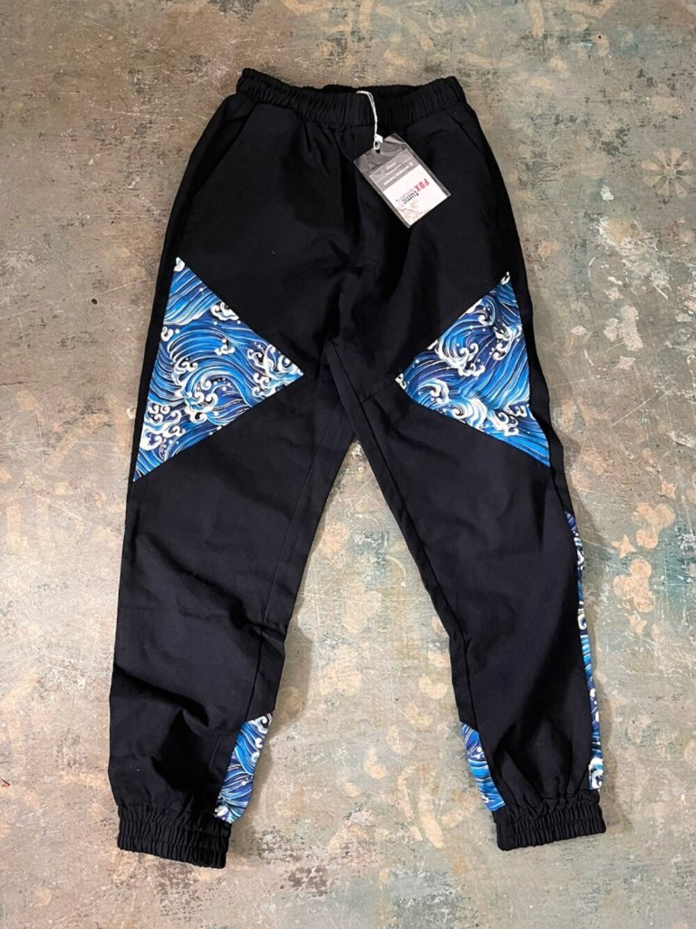 Kawaii Jogger Pants Pull-On Stretch Lounge Black Print Japan Sz M Fox Tume